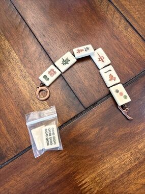 Mahjong Tile Bracelet With Bronze Toggle Clasp & 2 Extra Tiles